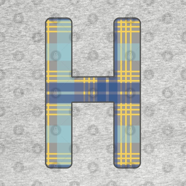 Monogram Letter H, Blue, Yellow and Grey Scottish Tartan Style Typography Design by MacPean